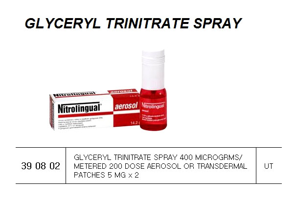 GLYCERYL TRINITRATE SPRAY, 400 MICROGRAMS FOR U.K. SHIPS