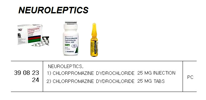 CHLORPROMAZINE HYDROCHLORIDE, 25MG INJECTION FOR U.K. SHIPS