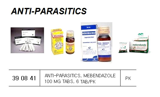 MEBENDAZOLE 100MG TABLET, 6 TAB PACK FOR U.K. SHIPS