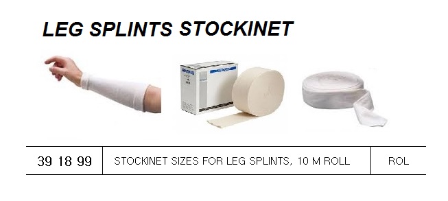 STOCKINET SIZES FOR LEG, SPLINTS 10 M ROLL