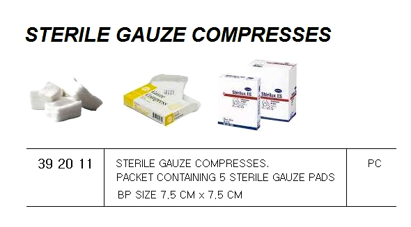 STERILE GAUZE COMPRESSES, FOR U.K. SHIPS