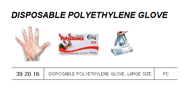DISPOSABLE POLYETHYLENE GLOVES, LARGE FOR U.K. SHIPS