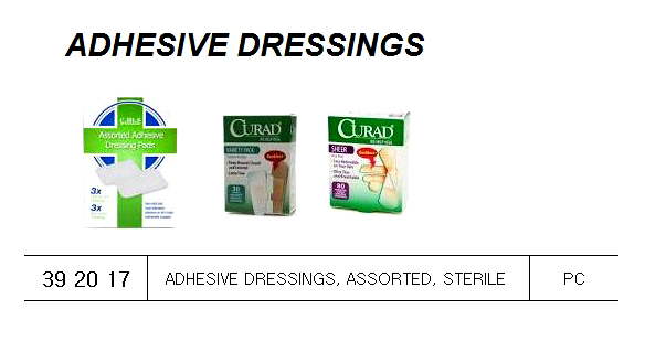ADHESIVE DRESSING ASSORTED, STERILE FOR U.K. SHIPS