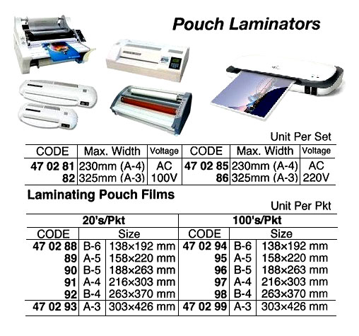 LAMINATOR POUCH ELEC AC100V, MAX WIDTH 230MM (A-4)