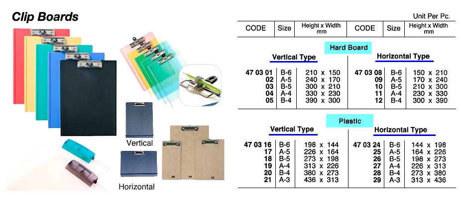 CLIP BOARD HARD BOARD, HORIZONTAL A-4
