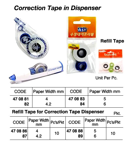 TAPE REFILL F/CORRECTION TAPE, TAPE WIDTH 4.2MM 10`S/PKT