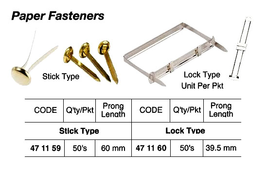 FASTENER PAPER STICK TYPE, PRONG LENGTH 80MM 50`S/PKT