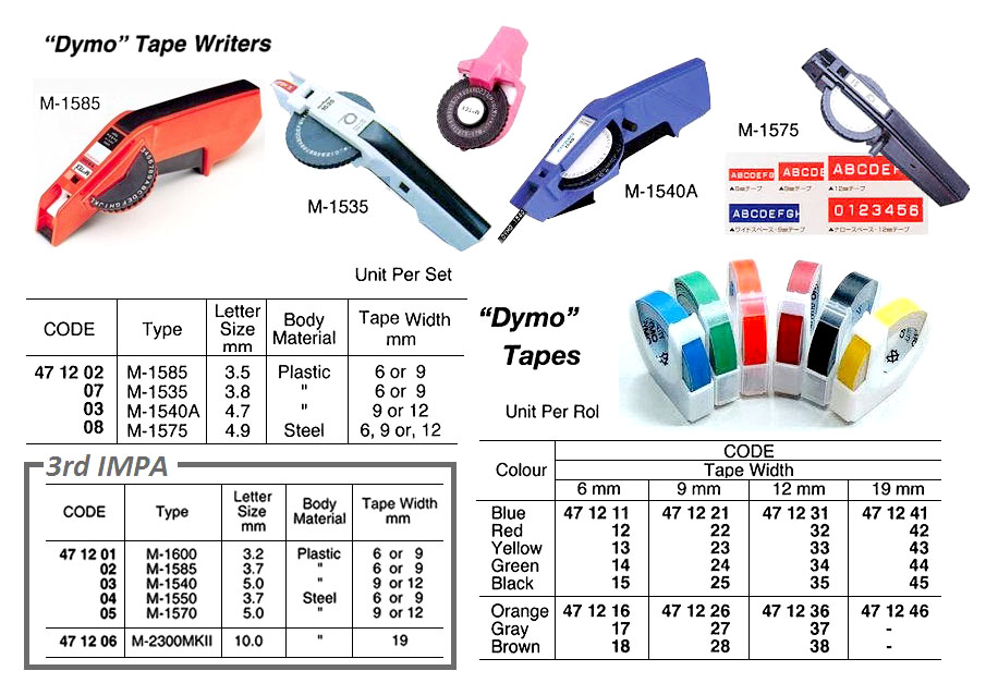 DYMO TAPE WRITER M1535 PLASTIC, FOR 6/9MM TAPE 3.8MM LETTER