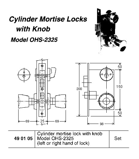 CYLINDER MORTISE LOCK, WITH KNOB OHS#2325