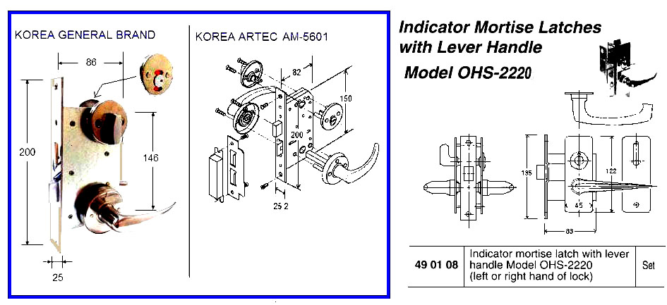 INDICATOR MORTISE LATCH, WITH LEVER HANDLE OHS#2220