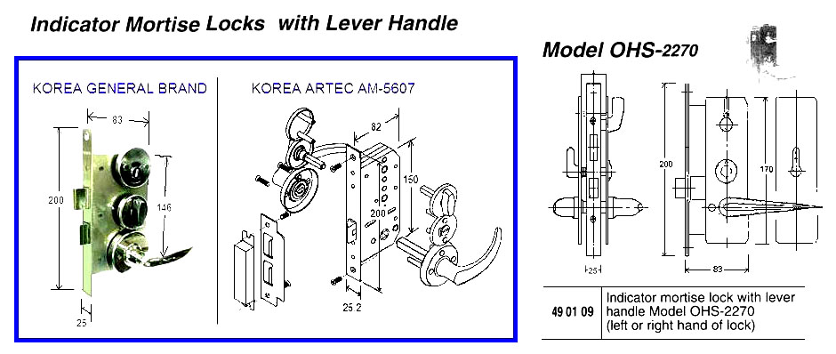 INDICATOR MORTISE LOCK, WITH LEVER HANDLE OHS#2270