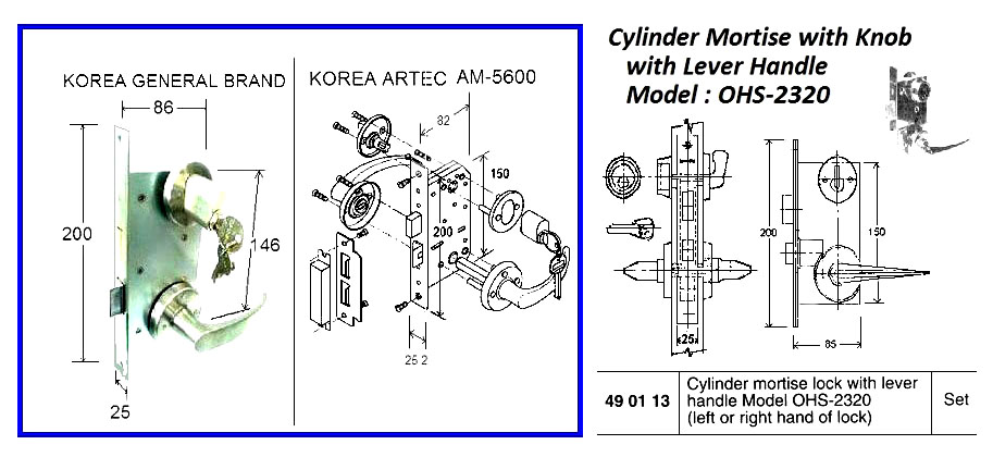 CYLINDER MORTISE LOCK, WITH LEVER HANDLE OHS#2320