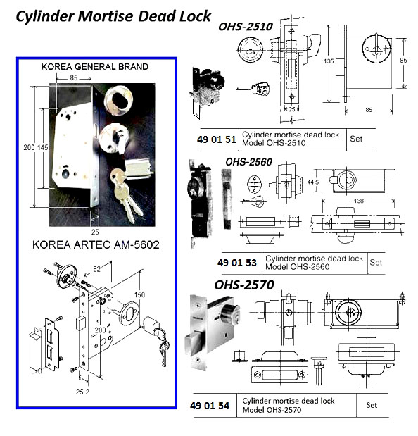 CYLINDER MORTISE DEAD LOCK, OHS#2570