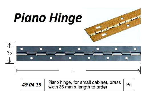 PIANO HINGE FOR SMALL CABINET, BRASS W36MM
