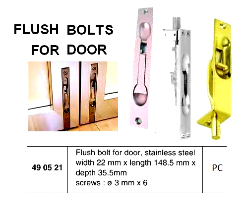FLASH BOLT FOR DOOR STAINLESS, 148.5X22MM