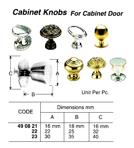 CABINET KNOB BRASS W/FLANGE, KNOB DIA 16MM