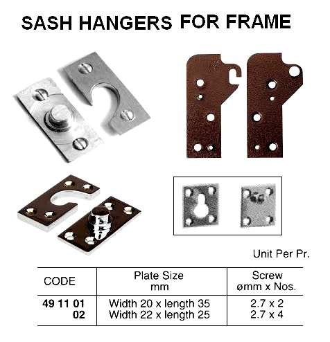 SASH HANGER FOR FRAME BRASS, PLATE SIZE W20XL35MM