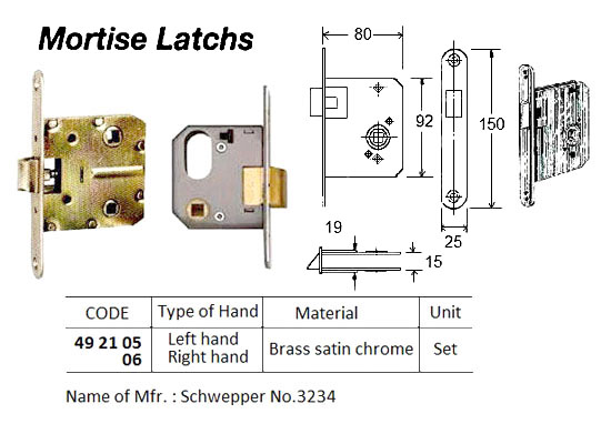 LATCH MORTISE LEFT HAND, SCHWEPPER 3234