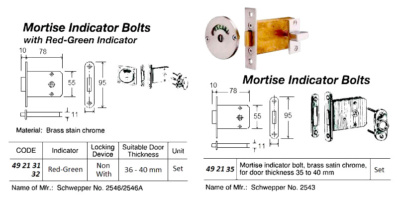 INDICATOR BOLT MORTISE W/LOCK, F/DOOR THICK 36-40MM #2546A