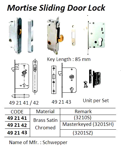 DOOR LOCK MORTISE SLIDING, BRASS #3201S