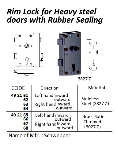 RIM LOCK F/HEAVY DOOR S.STEEL, LEFT HAND INWARD #3827Z