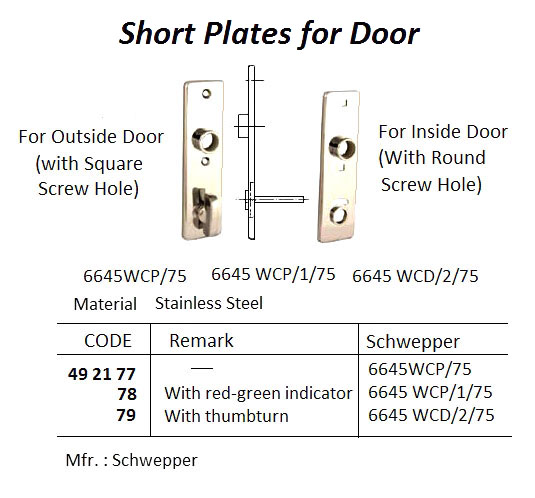 DOOR PLATE SHORT SAINLESS, FOR THICK 35-42MM #6645 WCP/75