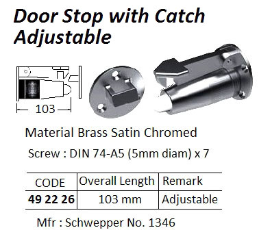 DOOR STOP W/CATCH LENGTH 103MM, BRASS ADJUSTABLE TYPE #1346