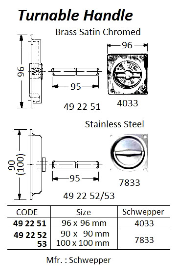HANDLE TURNABLE BRASS, 96X96MM #4033
