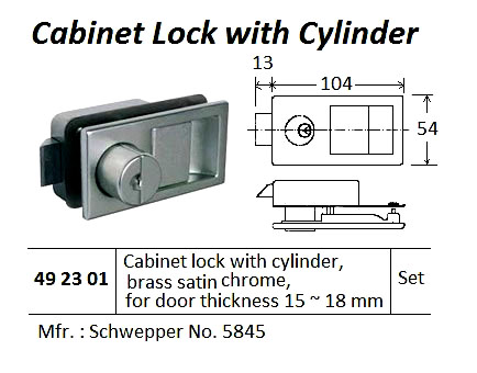 LOCK CABINET W/CYLINDER, DOOR THICK 15-18MM #5845