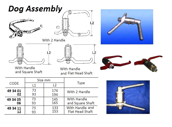 DOG ASSEMBLY W/1 HANDLE #104B, SQUARE SHAFT DISTANCE 145MM