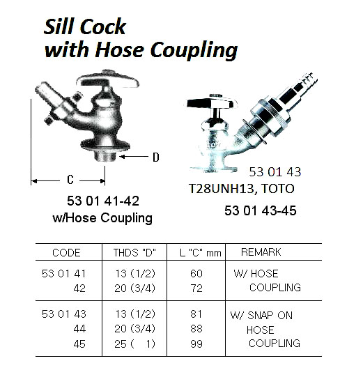 SILL-COCK WITH SNAP ON HOSE, COUPLING 13(1/2)
