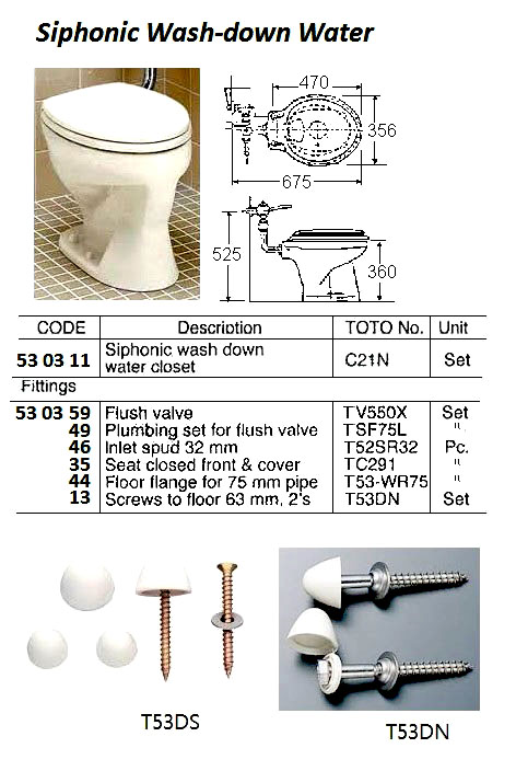 WATER CLOSET SIPHONIC, WASH-DOWN MODEL C21N