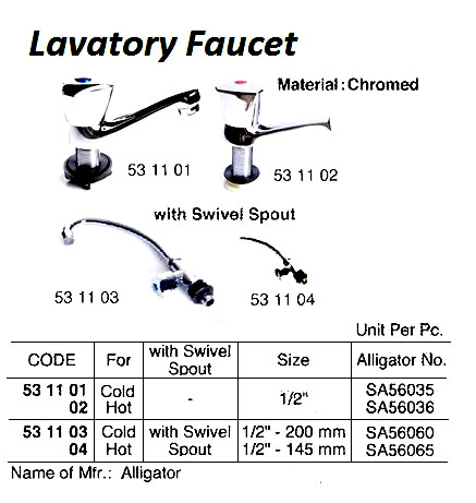 FAUCET LAVATORY CHROMED, WATERLINE COLD 1/2" SA56035