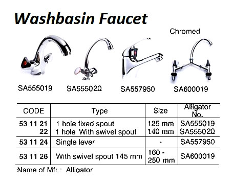 FAUCET WASHBASIN SA555019, 1 HOLE FIXED SPOUT 125MM