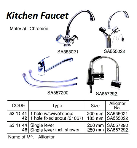 FAUCET KITCHEN SA555021, 1 HOLE W/SWIVEL SPOUT 200MM