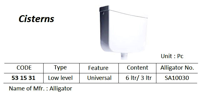 CISTERN LOWLEVEL UNIVERSAL, WATERLINE 6LTR / 3LTR SA10030