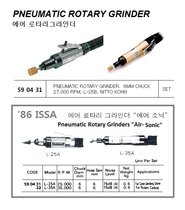 GRINDER ROTARY PNEUMATIC, AIR-SONIC MODEL L-25B
