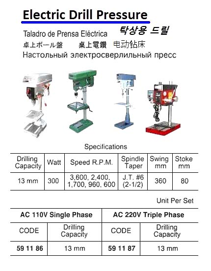 DRILL PRESS ELECTRIC 13MM, AC110V 1-PHASE