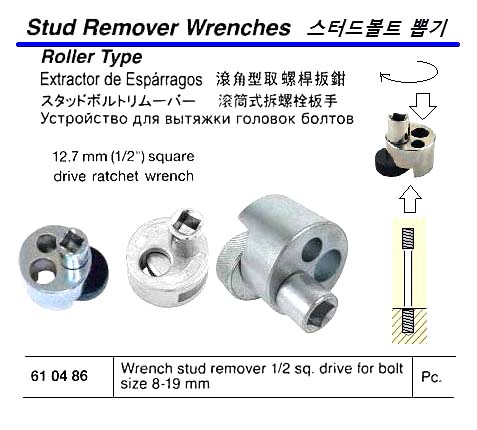 WRENCH STUD REMOVER 1/2", SQ DRIVE F/BOLT SIZE 8-19MM