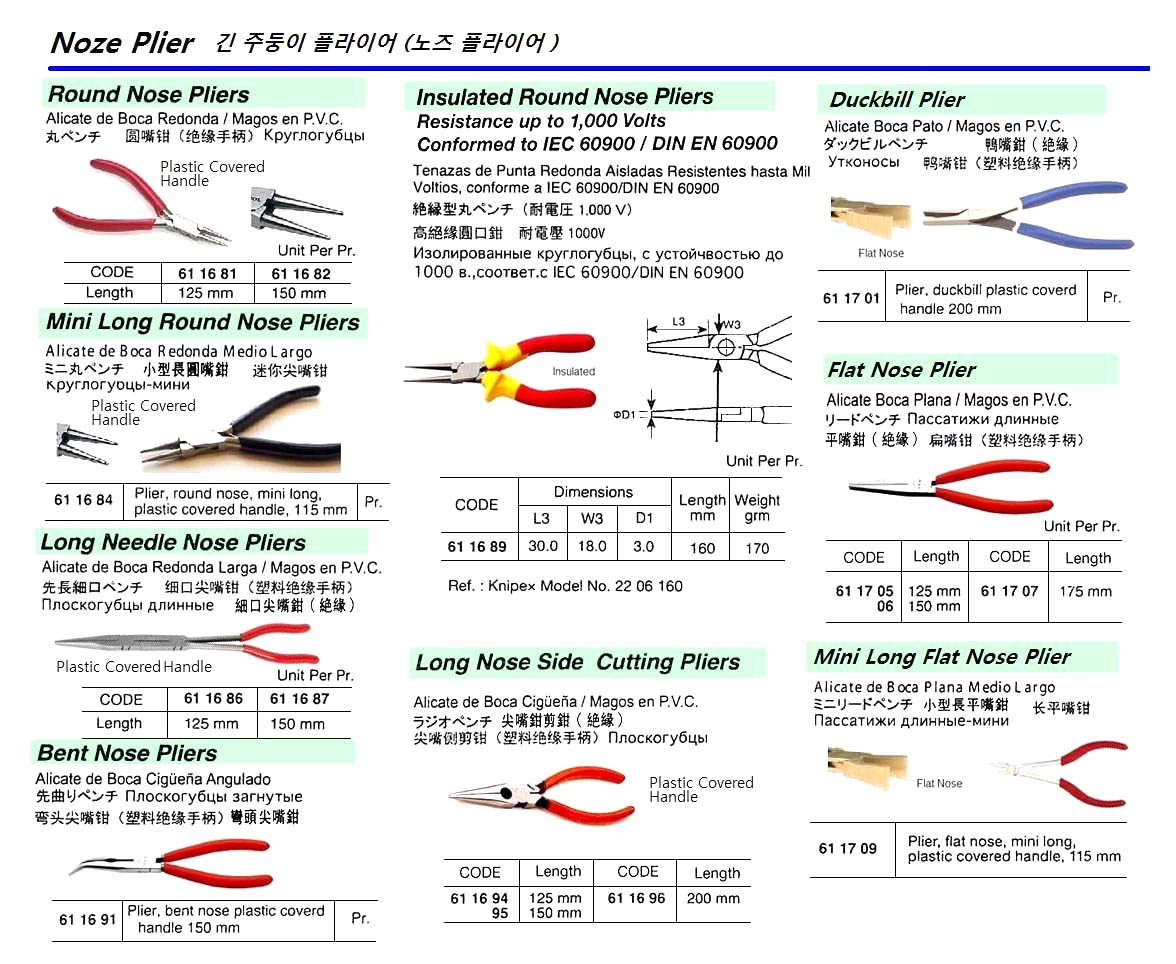 PLIER BENT-NOSE, PLASTIC COVERED HANDLE 150MM