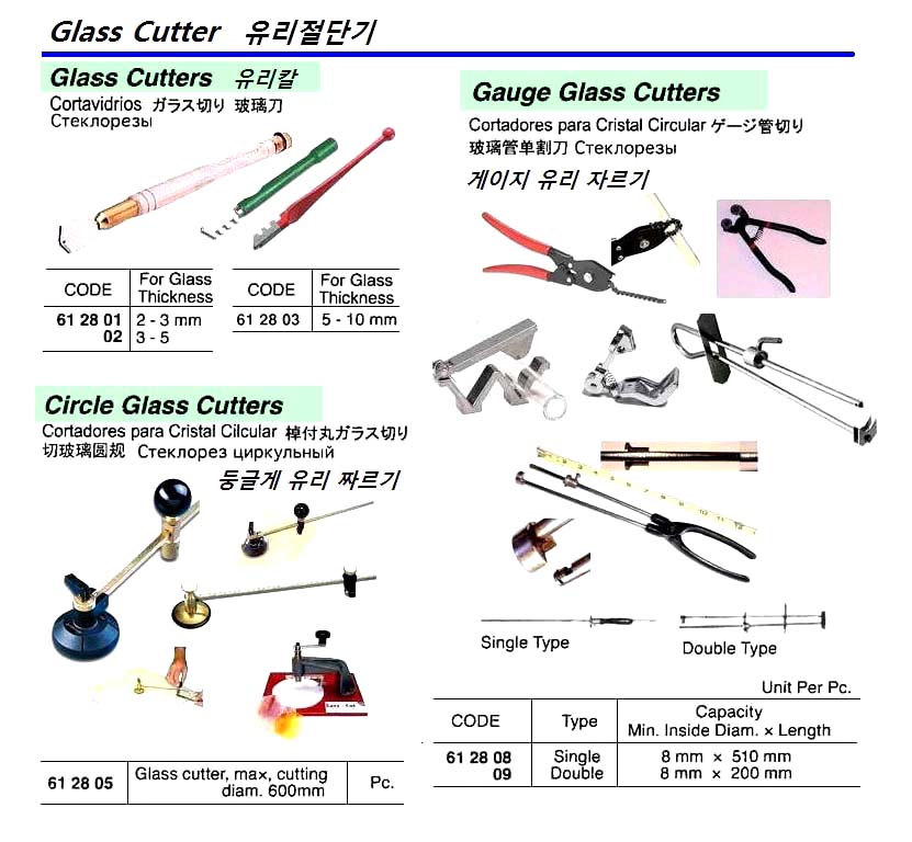 CUTTER GLASS GAUGE DOUBLE-TYPE, CAPACITY 8MM I.D.X200MM