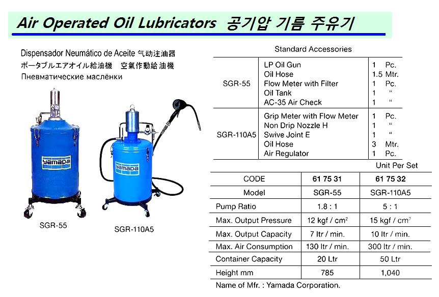 OIL LUBRICATOR PORTABLE 20LTR, AIR-OPERATED YAMADA SGR-55
