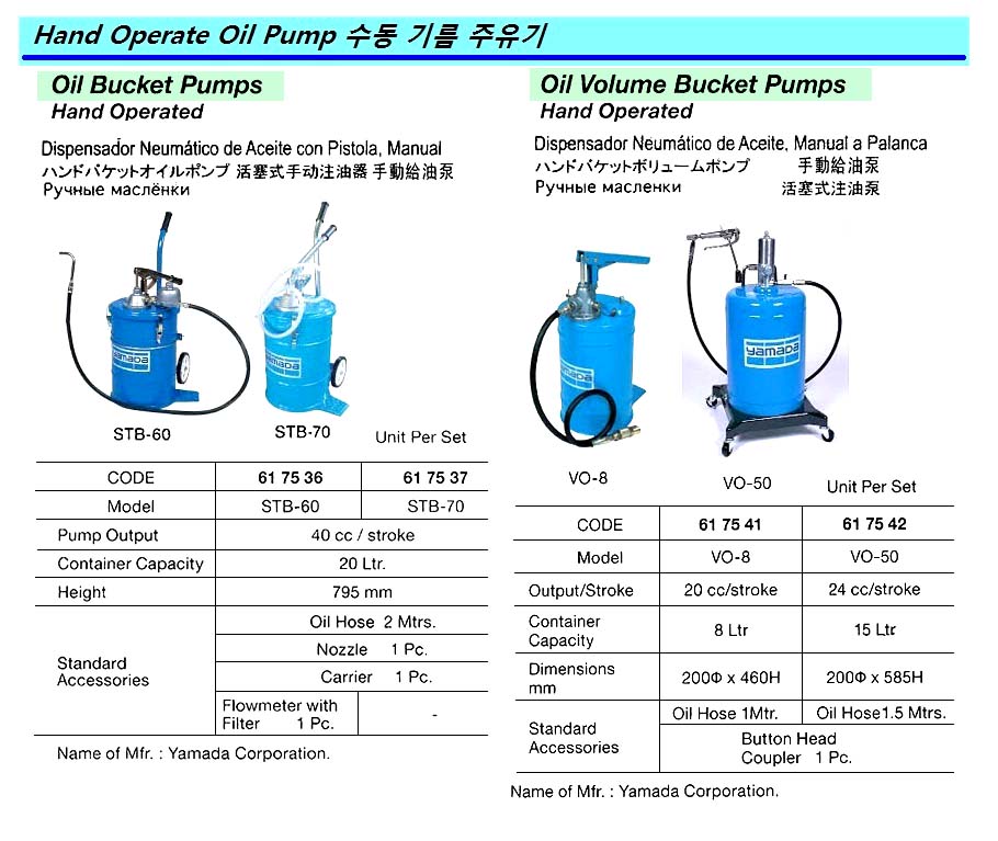 OIL BUCKET PUMP HAND OPERATED, YAMADA STB-60 20LTR