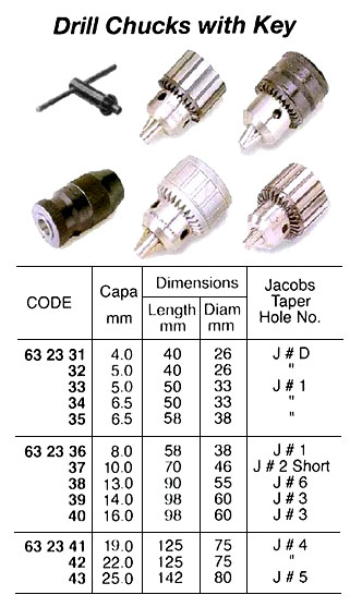 DRILL CHUCK WITH KEY 10.0MM, DIAM 46MM J.T. HOLE #2 SHORT