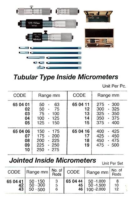 MICROMETER INSIDE JOINTED ROD, 100-2000MM 0.01MM STEP