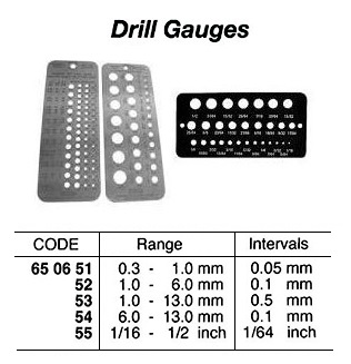 DRILL GAUGE 0.3-1.0MM, 0.05MM INTERVAL