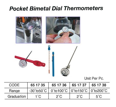 THERMOMETER DIAL BIMETAL, POCKET -30 TO 50C.DEG