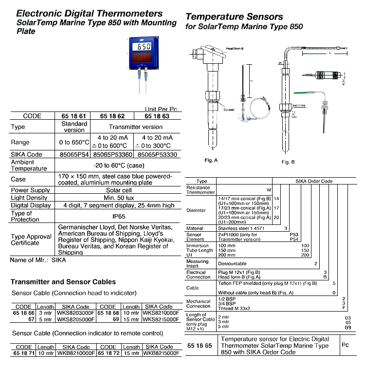 SENSOR TEMP FOR DIGITAL THERMO, SOLARTEMP 850 W/FURTHER DETAIL