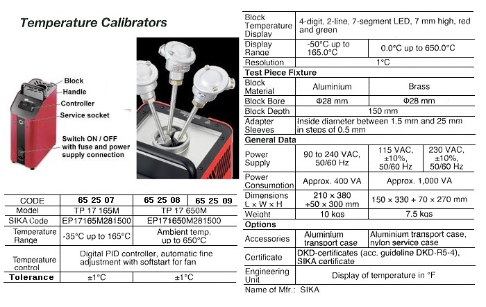 CALIBRATOR TEMP SIKA TP17 165M, RANGE -35 - 165DEG.C 90-240VAC