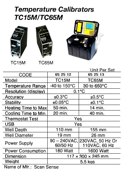 TEMPERATURE CALIBRATOR, 30 TO 650DEG.C SCANSENSE TC65M